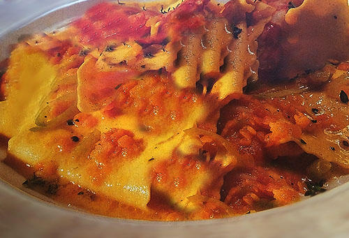 Lasagne gamberi e lenticchie rosse | Clurican food